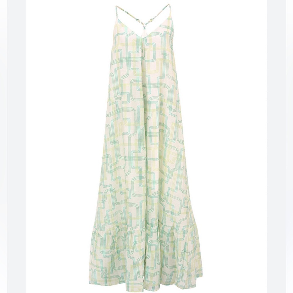 FRNCH Paris Green and Yellow Geometric Anais Maxi Dress Size: S